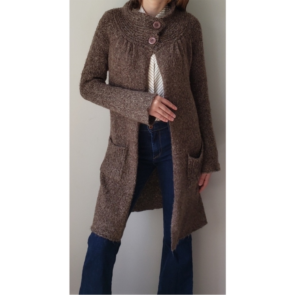 BCBG Max Azria Warm Brown Longline Knit Sweater M 90s Y2K Cozy